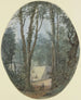 Landschafts-Gemälde mit großen Bäumen und Blick auf eine Treppe in der Mitte - Louis Gabriel Moreau — Ansicht des Kunstwerks
