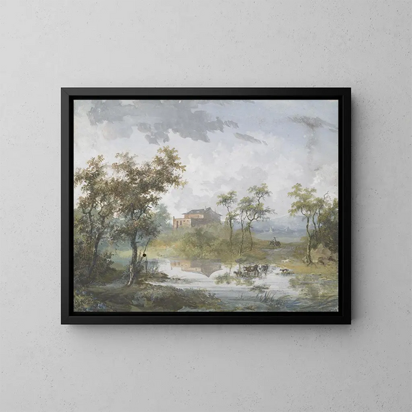 Le gué rustique - Louis Gabriel Moreau — gerahmtes Bild an der Wand