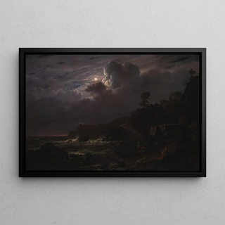 Louis Gurlitt - View of Kullen in Sweden Smugglers Hiding their Goods among the Rocks Moonlight.webp