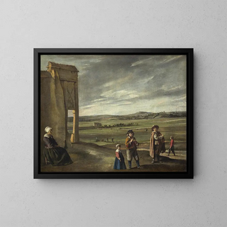 Landschaft mit Bauern - Louis Le Nain — gerahmtes Bild an der Wand