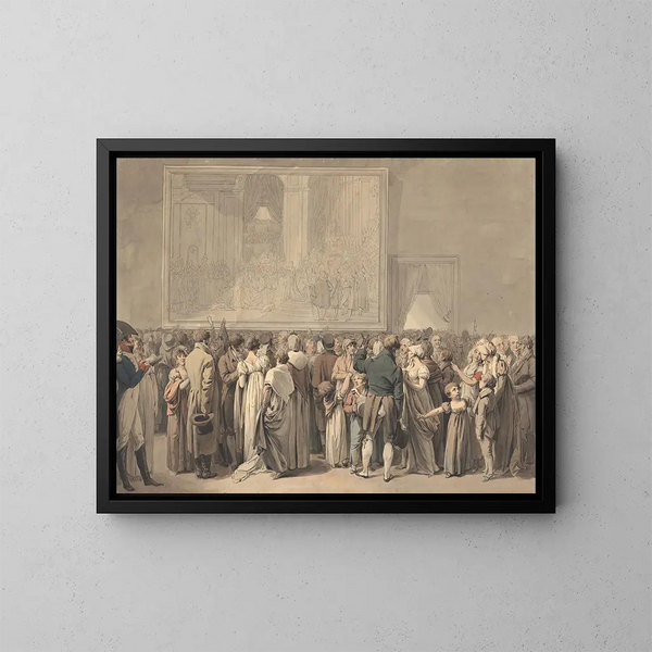 Der Öffentlichkeit im Salon des Louvre, das das Gemälde der Krönung bewundert - Louis Léopold Boilly — gerahmtes Bild an der Wand