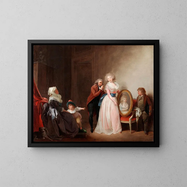 Frau, die ihr Porträt zeigt - Louis Léopold Boilly — gerahmtes Bild an der Wand