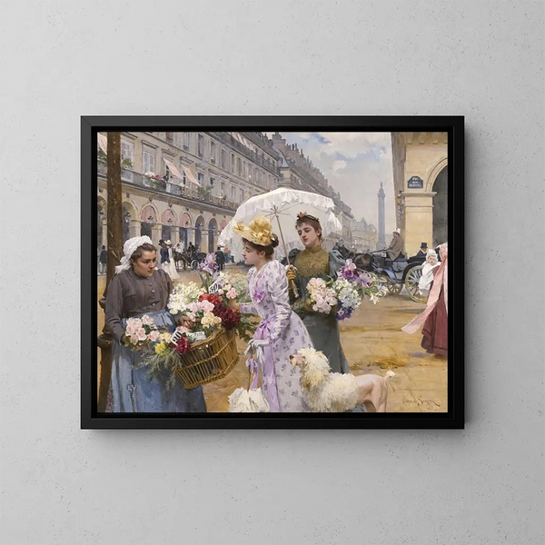 Das Blumenmädchen, Rue de Rivoli - Louis Marie de Schryver — gerahmtes Bild an der Wand