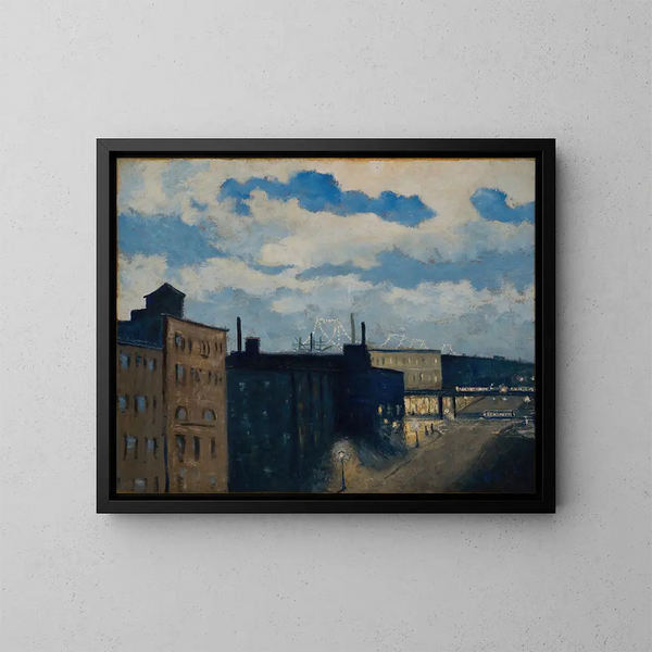 Rue de New York bei Dämmerung - Louis Michel Eilshemius — gerahmtes Bild an der Wand