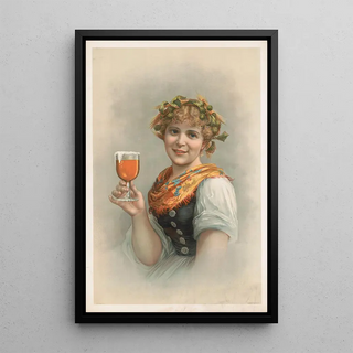 Louis Prang - Halflength portrait of woman with a wreath of hops and barley holding a glass of beer.webp
