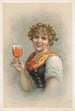 Portrait im Halbprofil einer Frau mit einer Hopfen- und Gerstenkrone, die ein Bierglas hält - Louis Prang — Ansicht des Kunstwerks