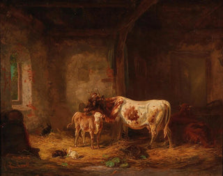 Louis Reinhardt - Cows and Rabbits in the Barn.webp