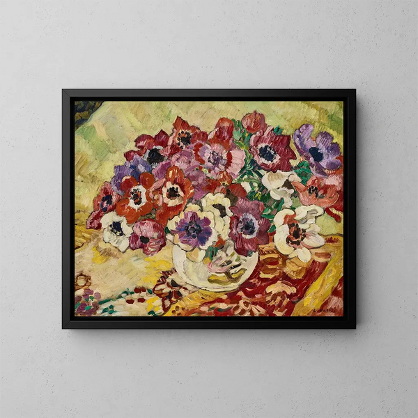Blumenstrauß mit Vogelvase auf gelbem Hintergrund - Louis Valtat — gerahmtes Bild an der Wand