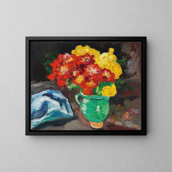 Grünes Krug-Gemälde, gelbe und rote Seerosen - Louis Valtat — gerahmtes Bild an der Wand