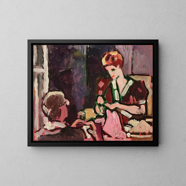 Junge Frau beim Nähen - Louis Valtat — gerahmtes Bild an der Wand