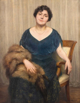 Louis Weissenbacher - Dame in blauem Kleid und Fuchsfell.webp
