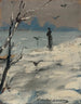 Eine elegante Frau, die man sagt, Sarah Bernhardt zu sein, bei einem winterlichen Spaziergang - Louise Abbema — Ansicht des Kunstwerks