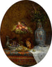 Eine Stillleben mit einem Topf heißer Schokolade, einem Korb mit Pflaumen, einem Kompott mit Trauben und Pfirsichen, einem Teller Nüsse, einem Eichhörnchen und einer chinesischen Vase - Louise Mercier — Ansicht des Kunstwerks