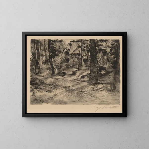 Bank im Wald II - Lovis Corinth — gerahmtes Bild an der Wand