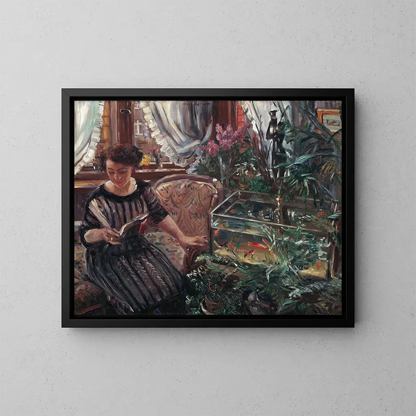 Dame am Teich mit Goldfischen - Lovis Corinth — gerahmtes Bild an der Wand