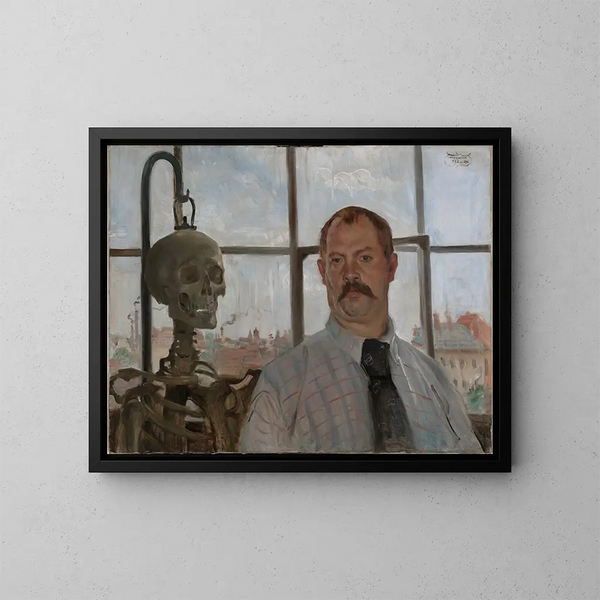 Selbstporträt mit einem Skelett - Lovis Corinth — gerahmtes Bild an der Wand