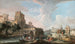Flusslandschaft mit launischer Aussicht auf den Ponte Rotto in Rom - Luca Carlevarijs — Ansicht des Kunstwerks