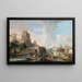 Flusslandschaft mit launischer Aussicht auf den Ponte Rotto in Rom - Luca Carlevarijs — gerahmtes Bild an der Wand