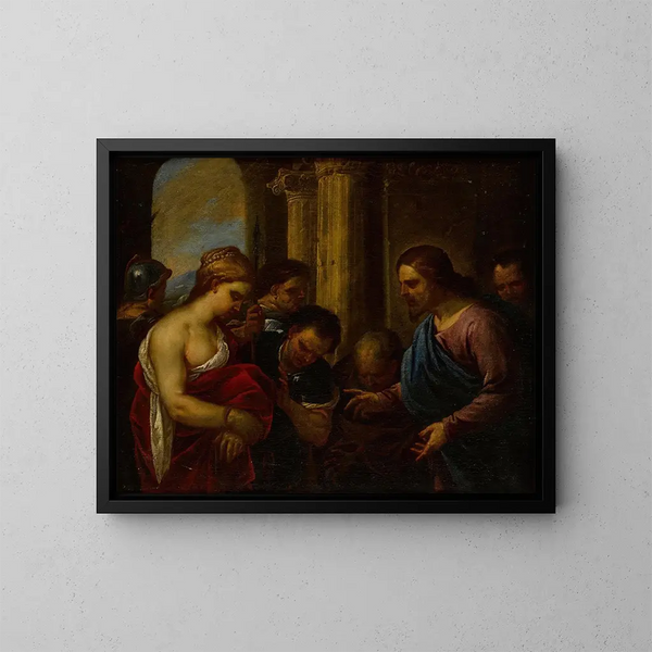 Der Christus und die ehebrecherische Frau - Luca Giordano — gerahmtes Bild an der Wand