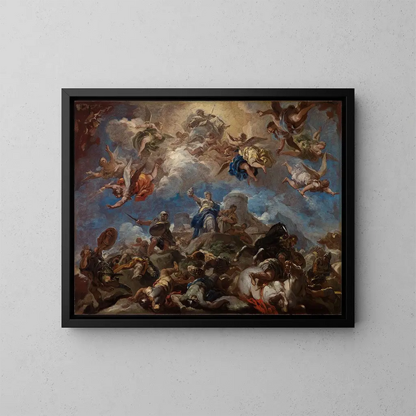 Judith, das den Kopf von Holofernes zeigt - Luca Giordano — gerahmtes Bild an der Wand