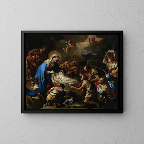L'Anbetung der Hirten - Luca Giordano — gerahmtes Bild an der Wand