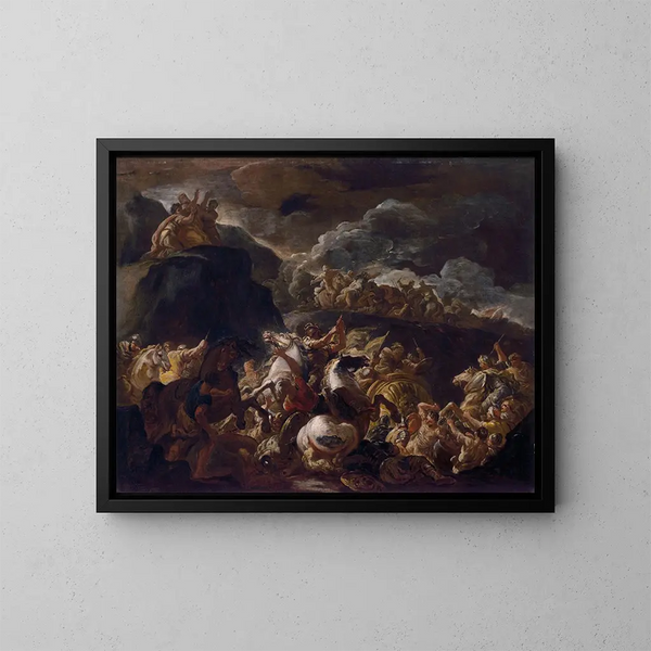 Die Schlacht von Israel und Amalek - Luca Giordano — gerahmtes Bild an der Wand