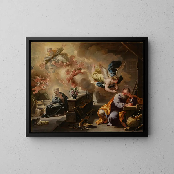Der Traum des heiligen Joseph - Luca Giordano — gerahmtes Bild an der Wand