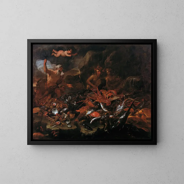 Die Reichtümer des Meeres mit Neptun, Tritonen und zwei Nereiden - Luca Giordano — gerahmtes Bild an der Wand