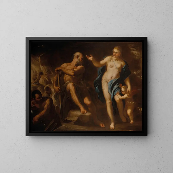 Venus in Vulcans Schmiede - Luca Giordano — gerahmtes Bild an der Wand