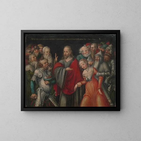 Der Christus und die Ehebrecherin - Lucas Cranach der Jüngere — gerahmtes Bild an der Wand