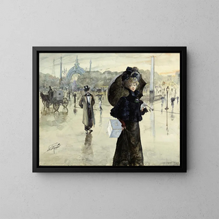 Lucien Gilbert Darpy - Trottin sur la place de la Concorde par temps de pluie.webp