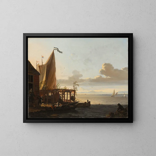 Ludolf Backhuysen - Small Harbour near a Tavern.webp