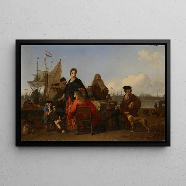 Ludolf Backhuysen - The Bakhuysen and de Hooghe Families dining at the Mosselsteiger Mussel Pier on the Y Amsterdam Ludolf Bakhuysen 1702.webp