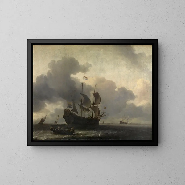 Das Kriegsschiff De Jacob bei der Ankerung - Ludolf Bakhuizen — gerahmtes Bild an der Wand