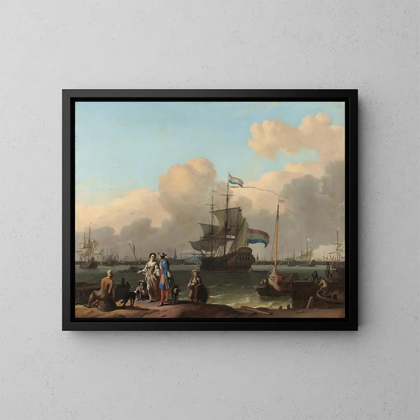 Le Y à Amsterdam avec la frégate De Ploeg - Ludolf Bakhuizen — gerahmtes Bild an der Wand
