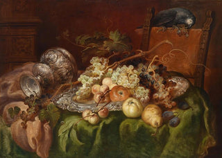 Ludwig Adam Kunz - Frchtestillleben mit Papagei.webp