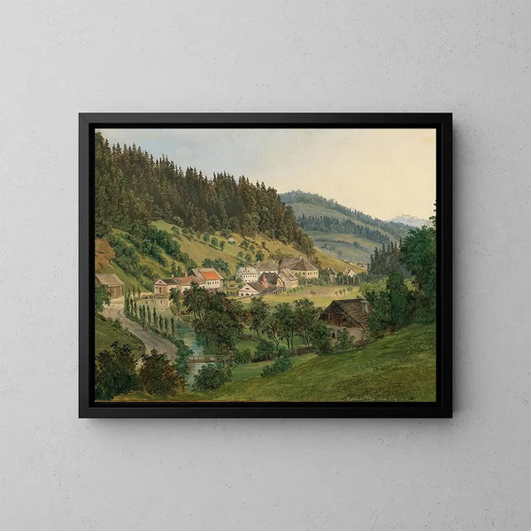 Eine Ansicht von Waidhofen an der Ybbs, das Haus des Fälschungsherstellers Baron Winkler - Ludwig Halauska — gerahmtes Bild an der Wand