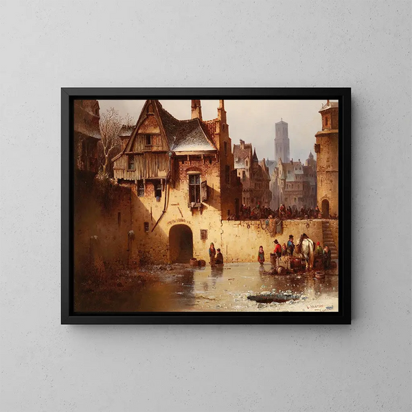 Ansicht einer Stadt im Winter - Ludwig Hermann — gerahmtes Bild an der Wand