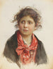 Portrait eines schüchternen Mädchens mit rotem Schal und zerzausten Locken - Ludwig Johann Passini — Ansicht des Kunstwerks