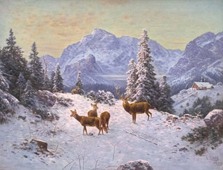 Ludwig Sckell - Hirsch mit Rudel im Winter.webp