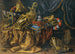 Parade-Rüstungsteile: ein Federhelm, eine Pistole in einem Etui, eine goldene Kanne, ein Silberduftspender, eine Schmuckdose, eine Trompete und eine Fahne auf einem Cassone - Madeleine de Boulogne — Ansicht des Kunstwerks