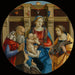 Madone und Kind mit einem männlichen Heiligen, Katharina von Alexandria, und einem Spender - Michelangelo di Pietro Membrini — in einem Innenraum präsentiert