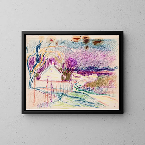 Landschaftsbild mit Häusern - Magnus Enckell — gerahmtes Bild an der Wand