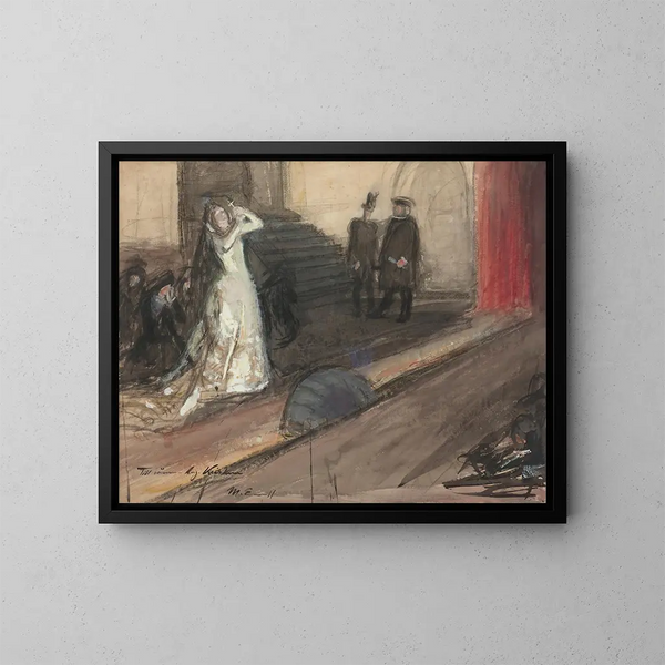 Szene aus einem Theaterstück: Ida Aalberg in der Rolle von Maria Stuart - Magnus Enckell — gerahmtes Bild an der Wand