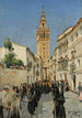 Prozession der Ostern in der Straße Mateos Gago in Sevilla - Manuel García y Rodríguez — gerahmtes Bild an der Wand