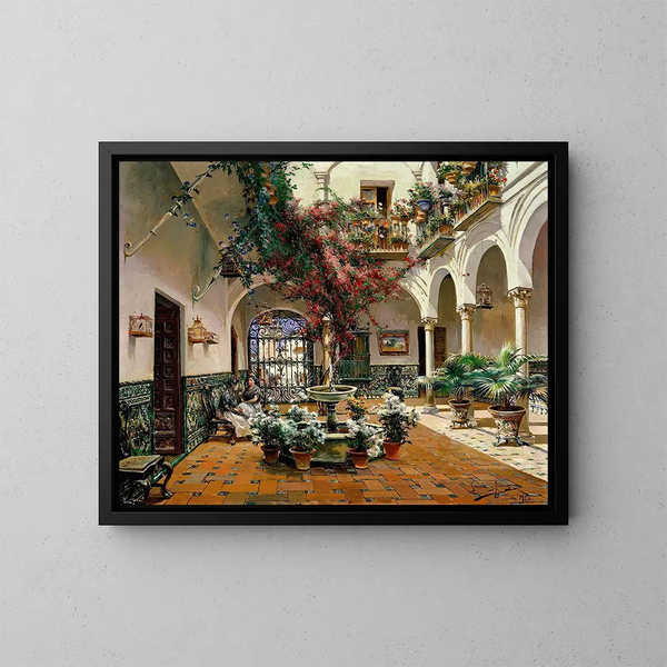 Innenhof von Sevilla - Manuel García y Rodríguez — gerahmtes Bild an der Wand