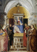 Jungfrau mit Kind mit den Heiligen Katharina, Franz von Assisi, Johannes Baptist, Johannes Evangelist, Antonius von Padua und Maria Magdalena - Marcello Fogolino — Ansicht des Kunstwerks