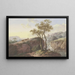 Landschaft mit einem Wasserfall, über den eine Brücke führt, links ein Bauer, der zwei Kühe unten führt, im Hintergrund eine Ruine - Maria Dorothea Wagner — gerahmtes Bild an der Wand