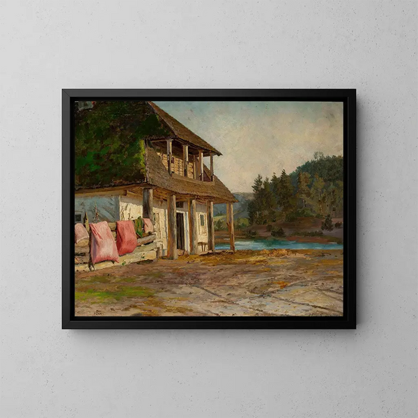 Haus aus Holz - Maria Kazanowska — gerahmtes Bild an der Wand