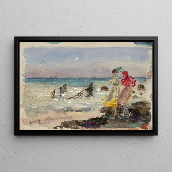 Die Strand bei Veules-les-Roses - Marie Bracquemond — gerahmtes Bild an der Wand